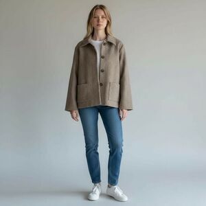 NWT THEKorner Beige Heather Collared Button Front Lined Blazer Jacket Large